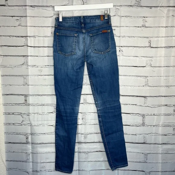 7 For All Mankind Blue Skinny Jeans 25x29 High-Rise Stretch Denim Distressed Y2K - Picture 10 of 16